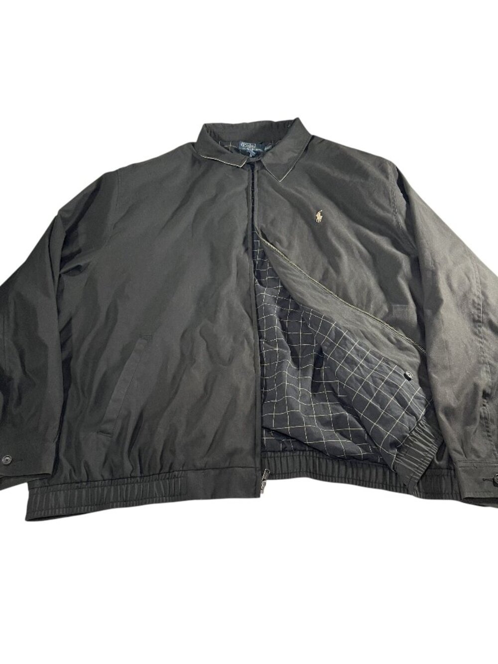 Polo Ralph Lauren Mens Black Plaid Lined Harrington Jacket Full Zip Size 4XLT